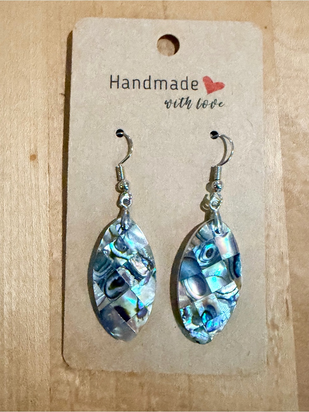 Abalone Shell Teardrop Earrings - Iridescent Blue-Green - 925 Plated/Stamped